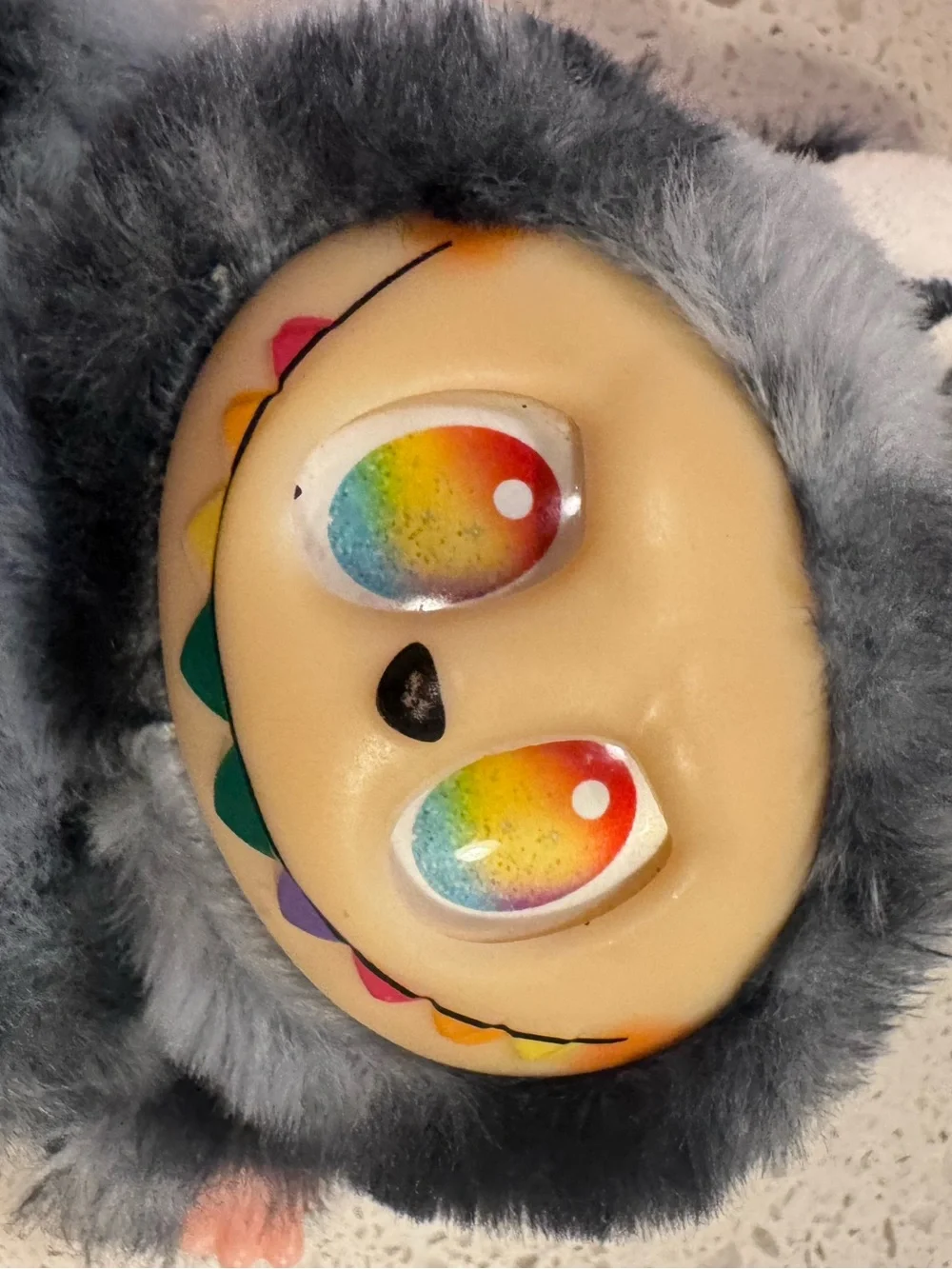 Labubu Style Gray Rainbow Monster Plush Keychain Rainbow Eyes The Monsters Inspi